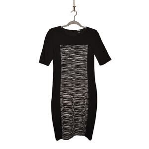 DONNA KARAN NEW YORK $325 Space Dye Panel Short Sleeve Sheath Dress Black Size 6